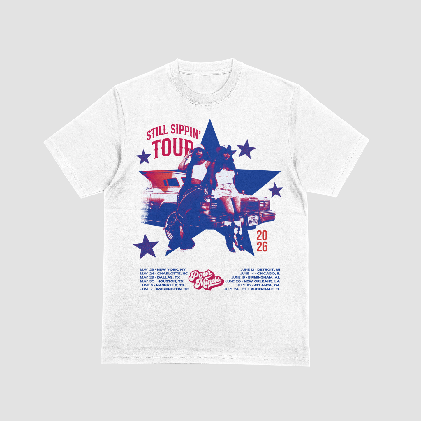 Pour Minds Still Sippin' Tour Dates Tee 3 (White/Blue/Red)