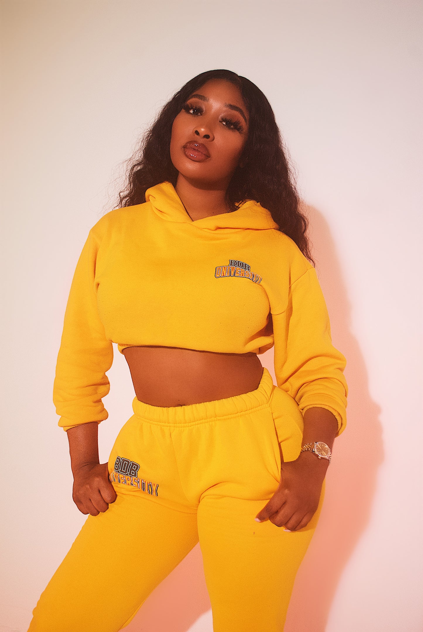 BDB University Cropped Hoodie - Gold