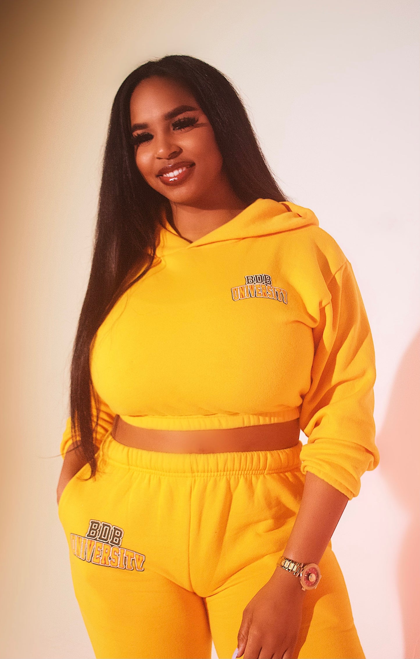 BDB University Cropped Hoodie - Gold